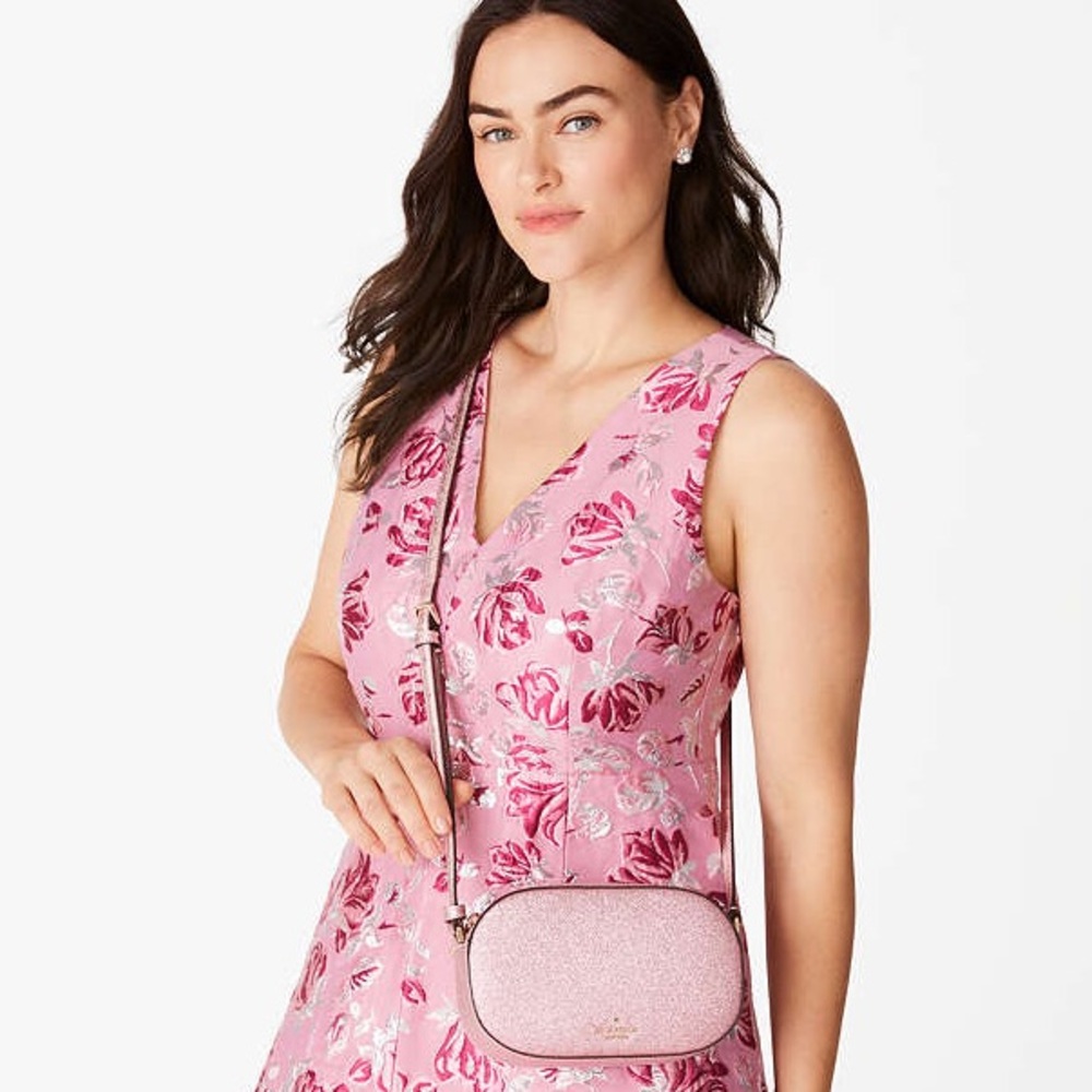 Kate Spade NWT PINK TINSEL Glimmer Oval Camera Bag CROSSBODY $299 retail - Picture 2 of 14
